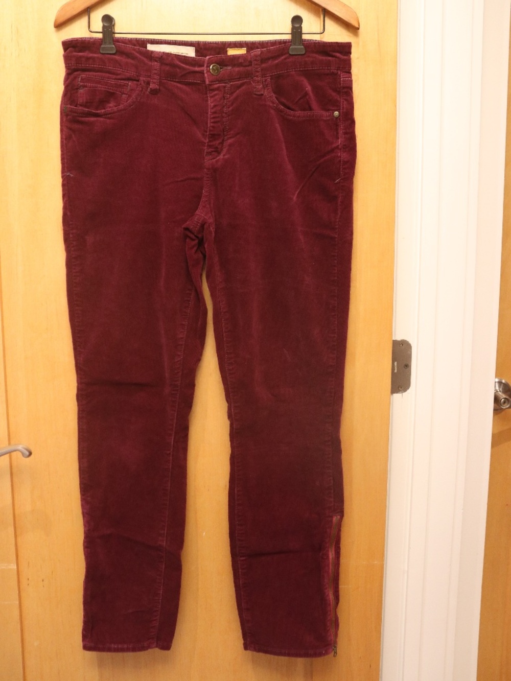 Anthropologie Pilcro Maroon Straight Leg Corduroy Pants with Zipper on Ankle